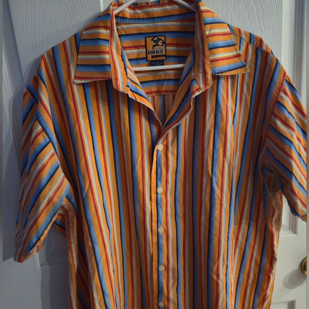 Raw Blue Men's Vibrant Striped Casual Shirt (XL)
